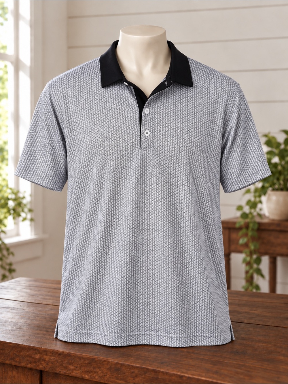 DEOLAX Men's Gravel Pattern Print Golf Polo Gray & Black XL
